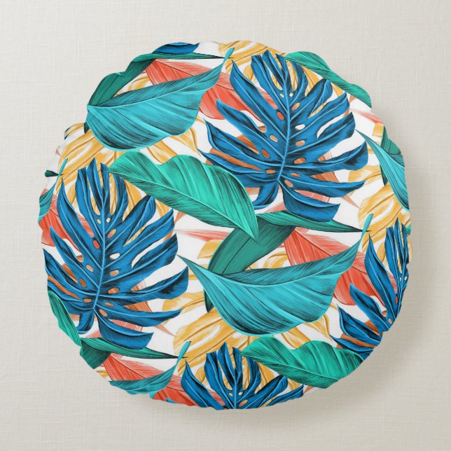 Exotic Tropical Leaves Round Cushion (Front)