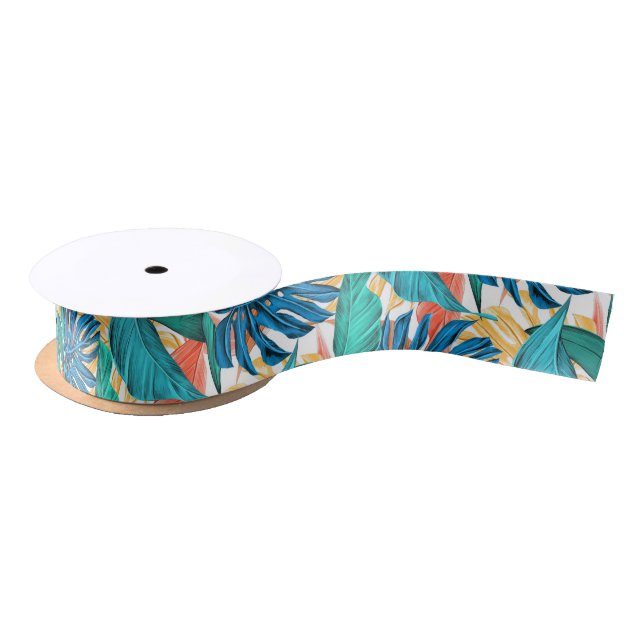Exotic Tropical Leaves Satin Ribbon (Spool)