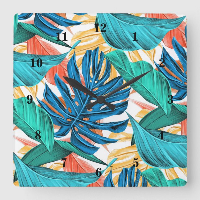 Exotic Tropical Leaves - Square Wall Clock (Front)
