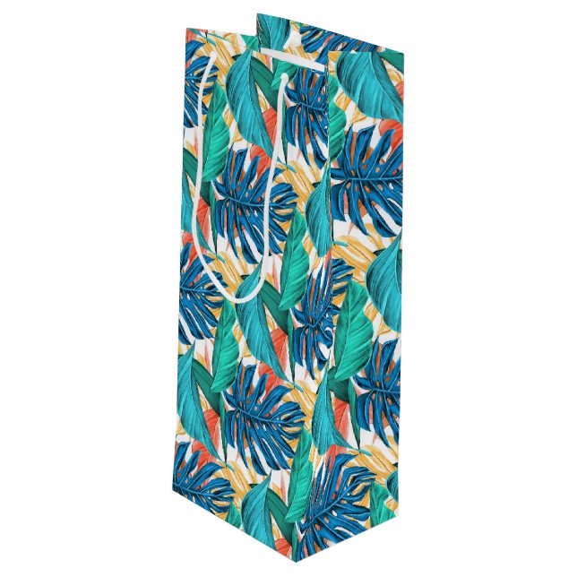 Exotic Tropical Leaves Wine Gift Bag (Back Angled)