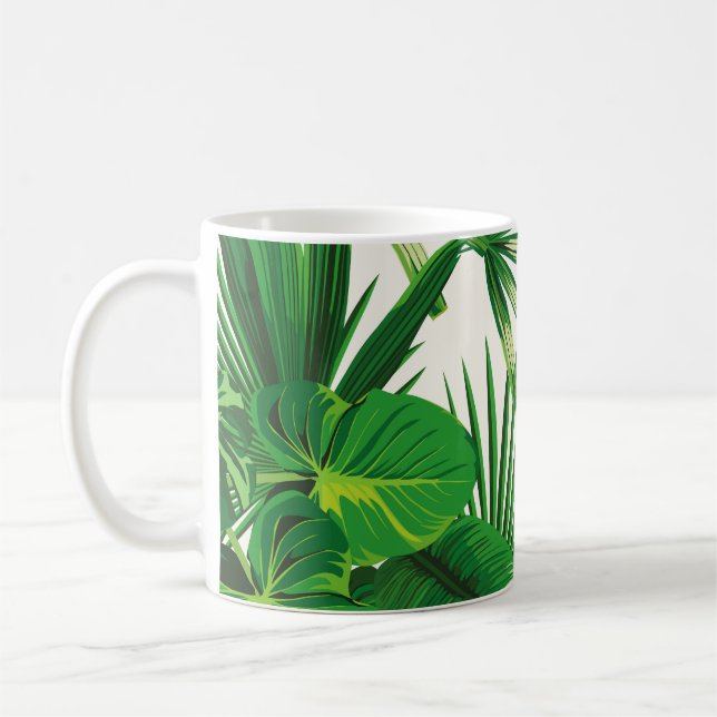 Exotic tropical natural green leaves composition o coffee mug (Left)