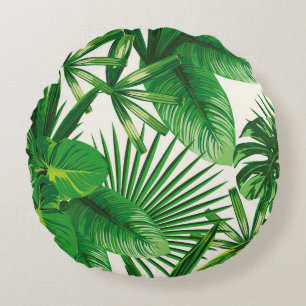 Exotic tropical natural green leaves composition o round cushion