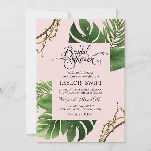 Exotic Tropical Palm | Blush Bridal Shower  Invitation (Front)