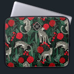 Exotic Tropical Pattern Leopards and Monogram Laptop Sleeve<br><div class="desc">An exotic and unique tropical pattern featuring leopards in the jungle with palms and foliage and red roses over a contrasting black background. Rich vibrant colours of red, black, green and beige make this design pop with style. A diamond shape frame surrounds a monogram that may be personalised with your...</div>