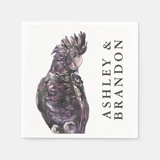Exotic Tropical Purple Parrot with Names Napkin (Front)