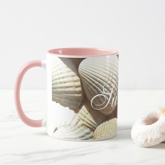 Exotic Tropical Sea Shell Summer Beach Photography Mug (With Donut)