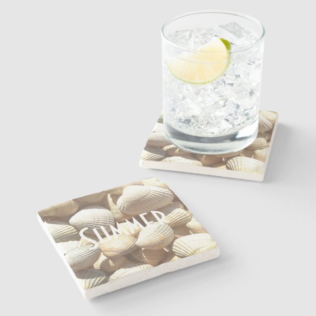 Exotic Tropical Sea Shell Summer Beach Photography Stone Coaster (Side)