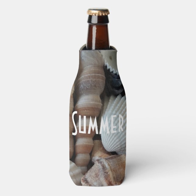 Exotic Tropical Summer Sea Shells Photography Bottle Cooler (Bottle Front)