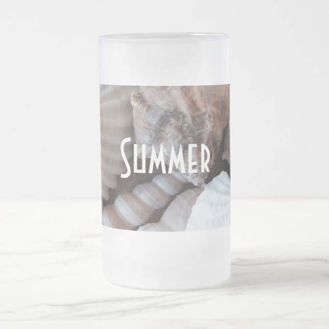 Exotic Tropical Summer Sea Shells Photography Frosted Glass Beer Mug (Center)