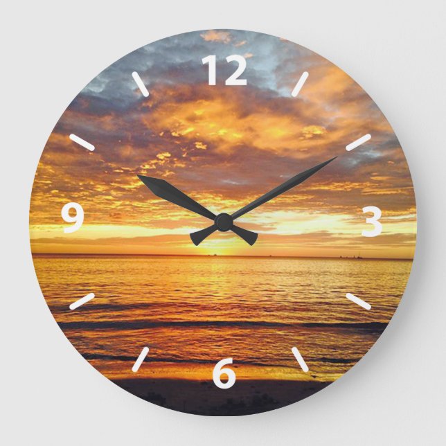 Exotic Tropical Sunset, CanCun Bahamas Beach, Large Clock (Front)