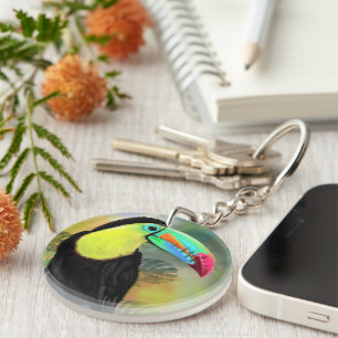 Exotic Tropical Toco Toucan Bird - Painting Migned Key Ring