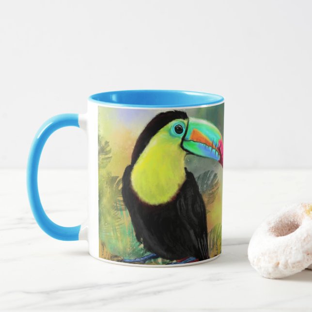 Exotic Tropical Toco Toucan Bird - Painting Migned Mug (With Donut)