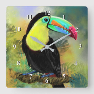 Exotic Tropical Toco Toucan Bird - Painting Migned Square Wall Clock