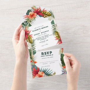 Exotic Tropical Watercolor Floral Wedding  All In One Invitation