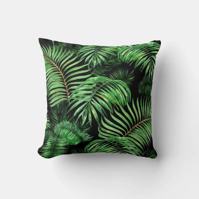 Exotic tropical, watercolor palm pattern. cushion (Front)