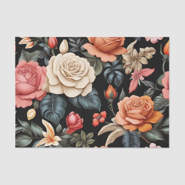 Exotic Vintage Tropical Flowers Tissue Paper (Front)