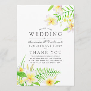 Exotic Watercolor Frangipani Floral Wedding Programme