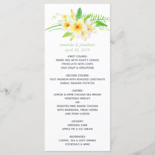 Exotic Watercolor Frangipani Wedding Menu