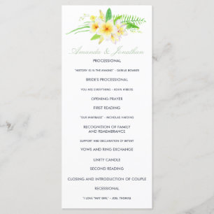 Exotic Watercolor Frangipani Wedding Program Programme