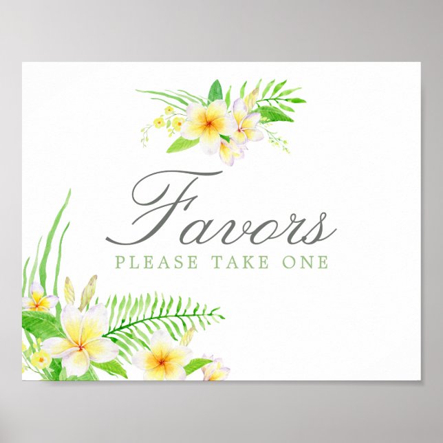 Exotic Watercolor Frangipanis Wedding Favors Sign (Front)