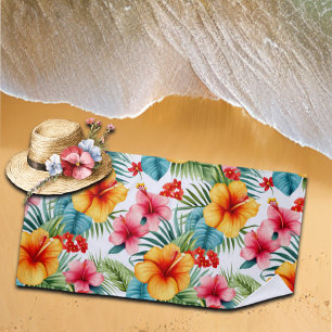 Exotic Watercolor Hawaiian Floral Beach Towel