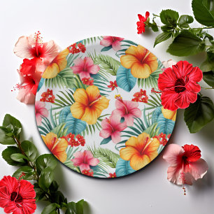 Exotic Watercolor Hawaiian Floral  Paper Plate