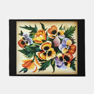 Exotic Watercolor Multicolored Pansies Doormat