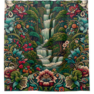 "Exotic Waterfall Haven" Shower Curtain