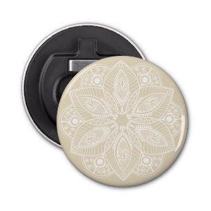 Exotic White Mandala on Beige Background Bottle Opener