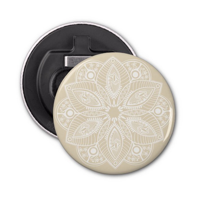Exotic White Mandala on Beige Background Bottle Opener (Front)