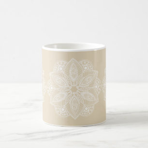 Exotic White Mandala on Beige Background Coffee Mug