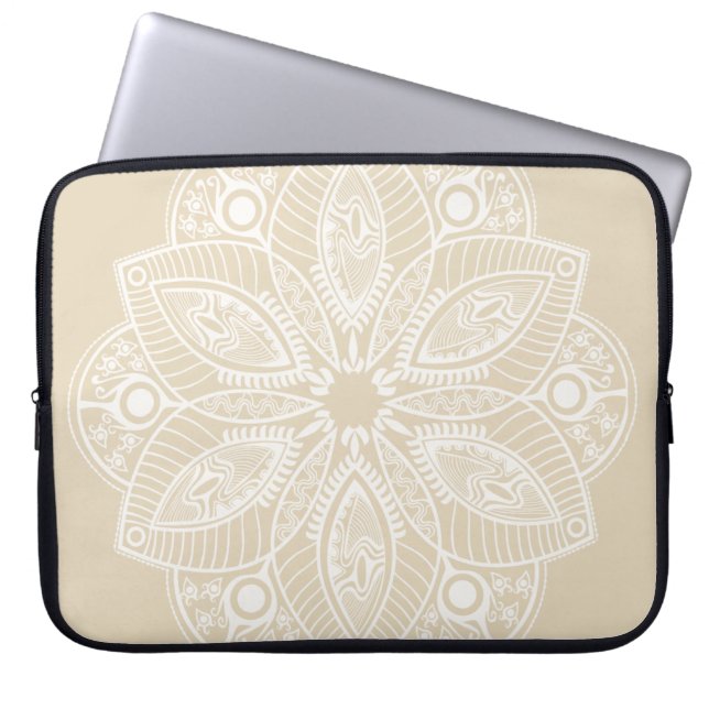Exotic White Mandala on Beige Background Laptop Sleeve (Front)