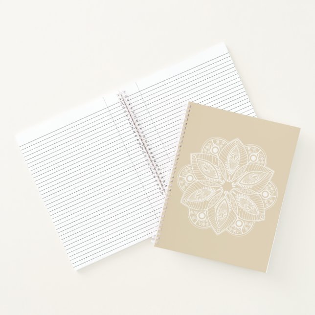Exotic White Mandala on Beige Background Notebook (Inside)