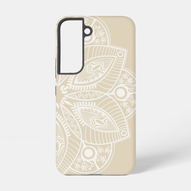 Exotic White Mandala on Beige Background Samsung Galaxy S22 Case (Back)