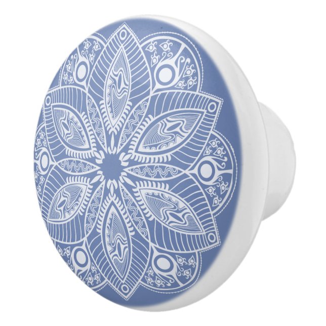 Exotic White Mandala on Blue Background Ceramic Knob (Right)