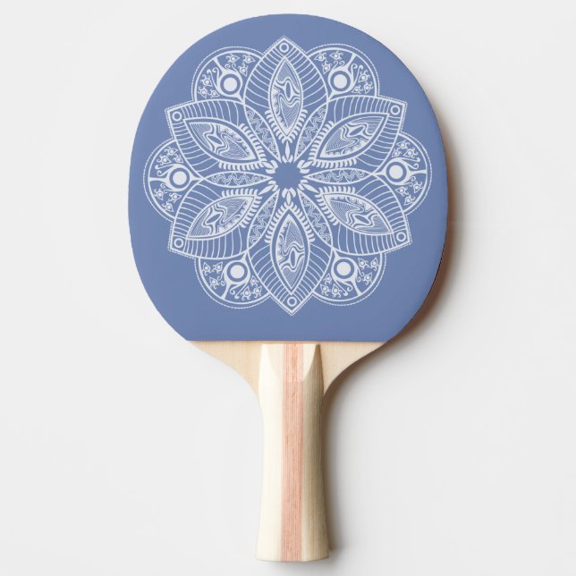 Exotic White Mandala on Blue Background Ping Pong Paddle (Front)