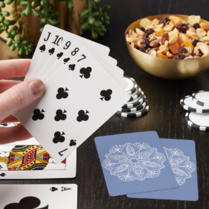 Exotic White Mandala on Blue Background Playing Cards