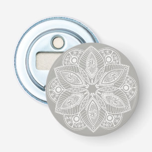 Exotic White Mandala on Grey Background Bottle Opener
