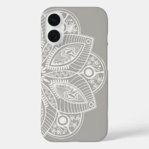 Exotic White Mandala on Grey Background iPhone 16 Case