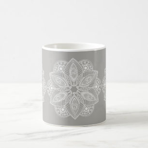 Exotic White Mandala on Grey Background Coffee Mug