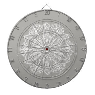 Exotic White Mandala on Grey Background Dartboard