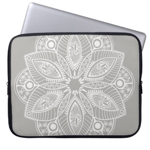 Exotic White Mandala on Grey Background Laptop Sleeve