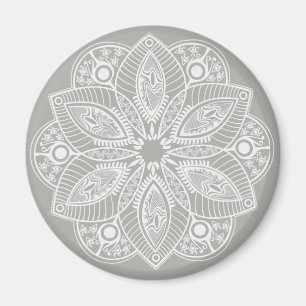 Exotic White Mandala on Grey Background Magnet