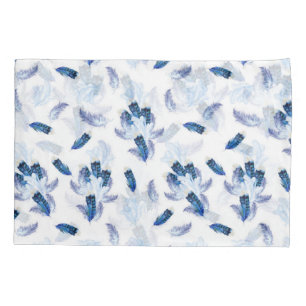 Exotic-White Parrot Blue tone Feathers Repeats Pillowcase