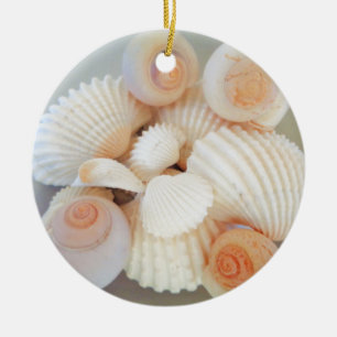 Exotic White Peach Sea Shells, Summer Beach Ceramic Tree Decoration