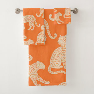 Exotic Wild Leopard Pattern Bright Orange Summer Bath Towel Set