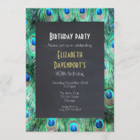 Exotic Wild Peacock Feathers Birthday Party Invite