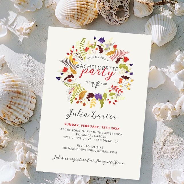 Exotic Wood Wildflower Wreath Bachelorette Party Invitation (Creator Uploaded)