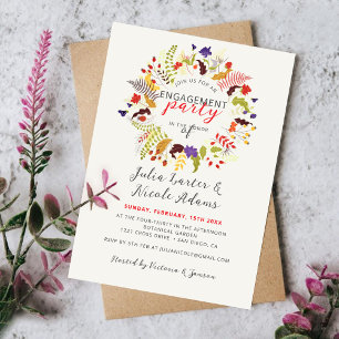 Exotic Wood Wildflower Wreath Engagement Party Invitation