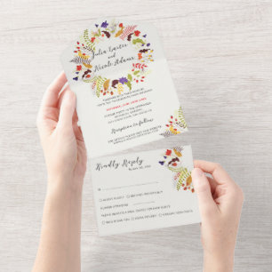 Exotic Woodland Wildflower Wreath Wedding All In One Invitation